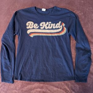Be Kind, retro graphic, sz MED, Navy Long-Sleeve Tee